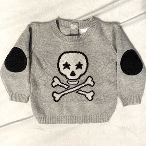 Bloomingdales Bloomie’s Baby Boy Gray Skull Crossbones Sweater 3M goth punk